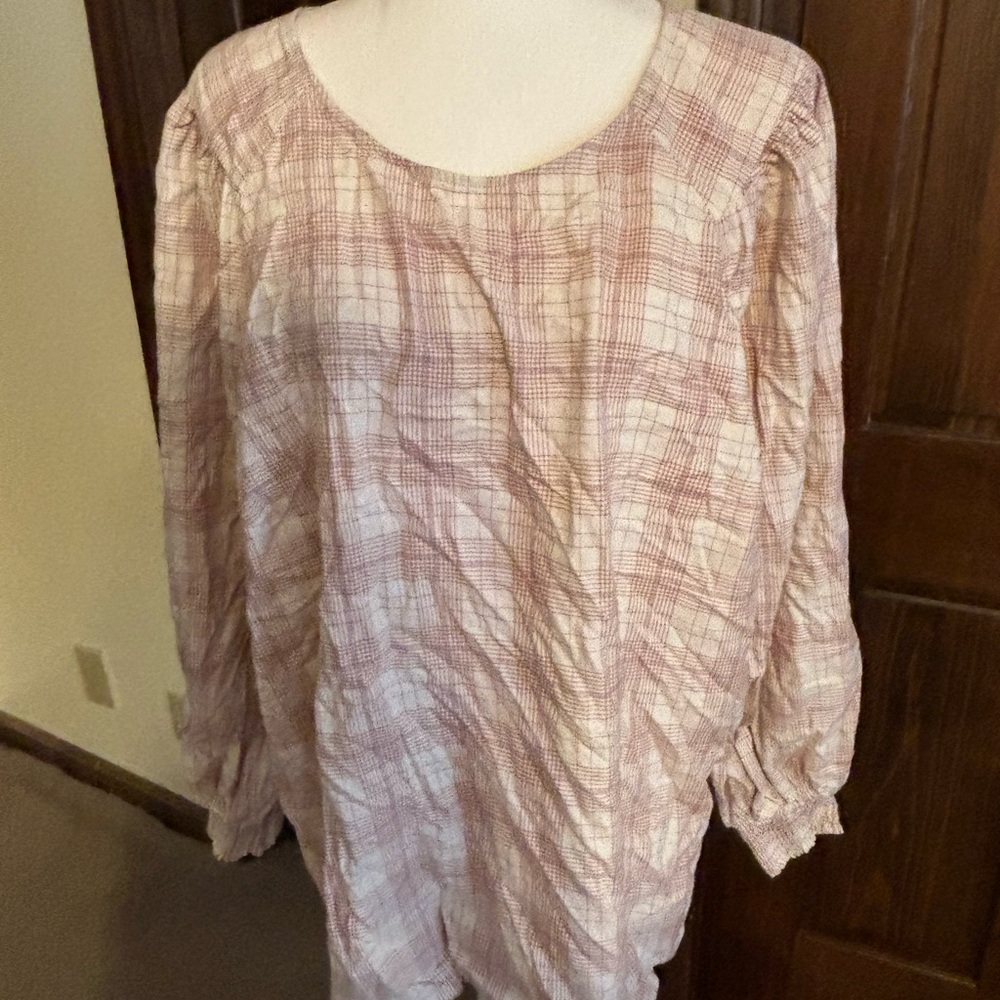 Ava & Viv Plaid Blouse - Pink and Cream